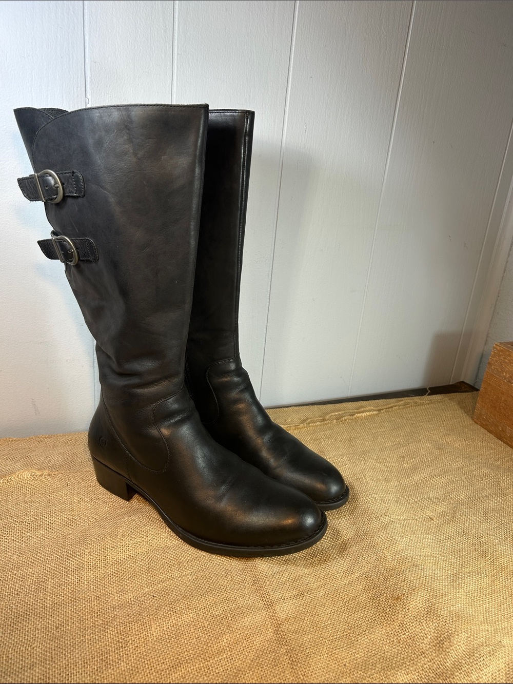 Born Tall Black Leather Buckle Boots